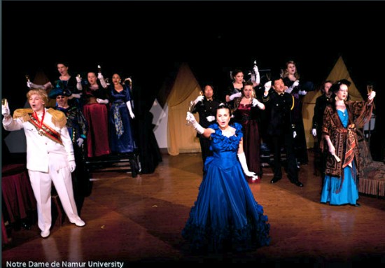 7. Prince Orlofsky (Evan Bailey Hunt), Adele, and Ida (Jayne Amini) lead a toast to champagne